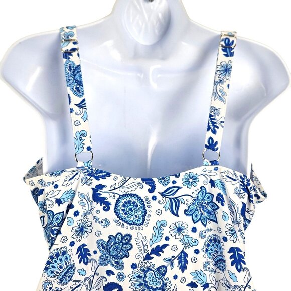 B2prity Womens XL Blue & White Paisley Floral Swimdress Sexy Beach Drawstring - Picture 7 of 11